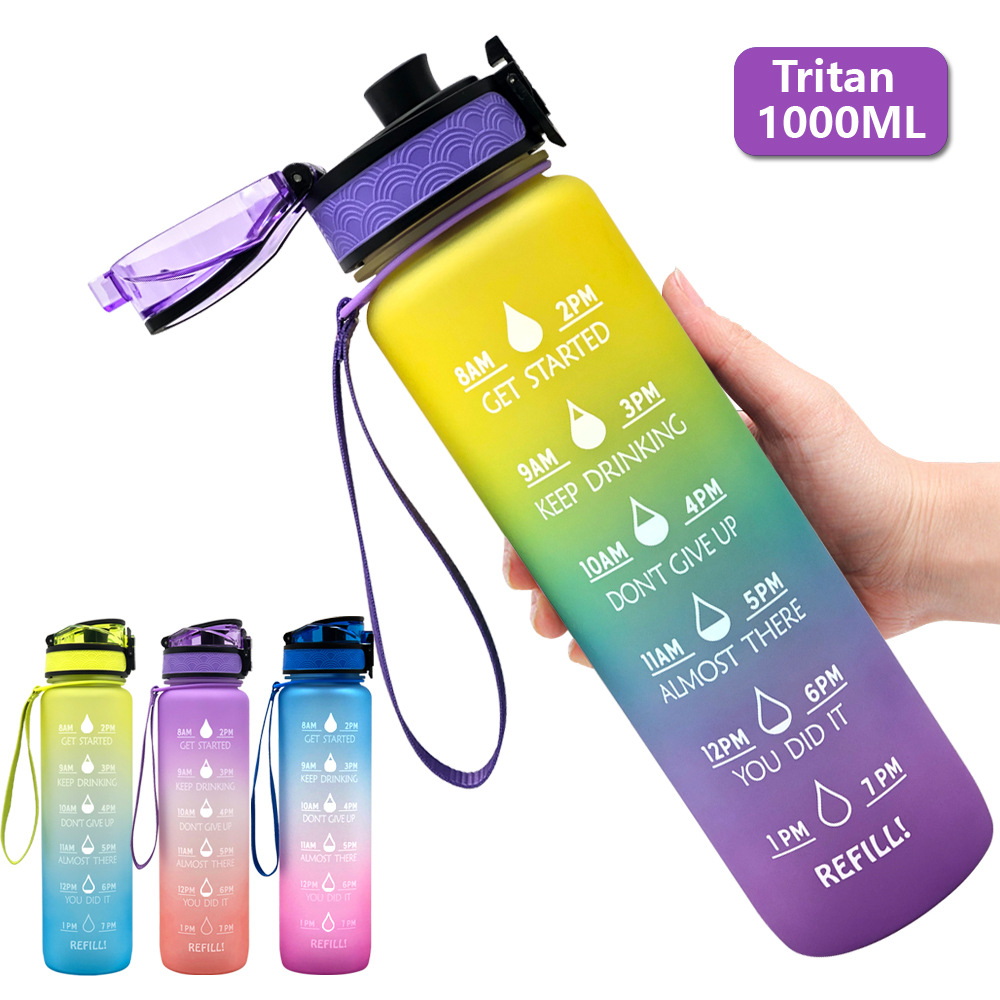 1L Plastic Water Bottle Tritan Frosted Gradient Bouncing Sports Workout